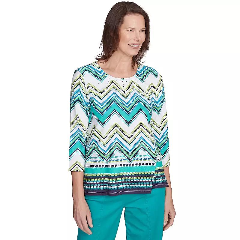 Petite Alfred Dunner Pleated Neckline Chevron Top, Women's,  Product Image