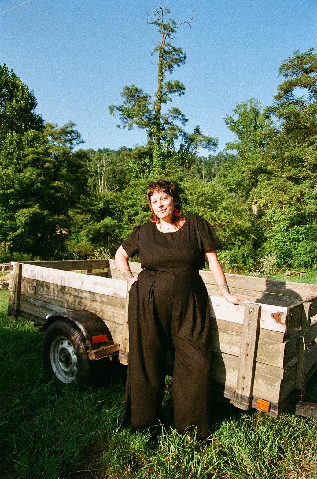 Vega Jumpsuit in Black Linen Product Image