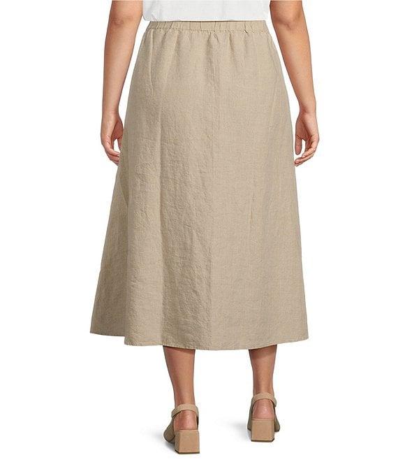 Eileen Fisher Plus Size Organic Linen Gathered Pull-On Skirt Product Image