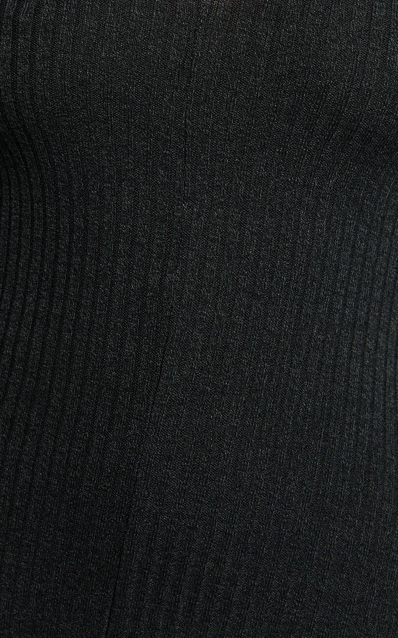 Lydia Midi Dress - V Neck Long Sleeve Knitted Dress in Black Product Image