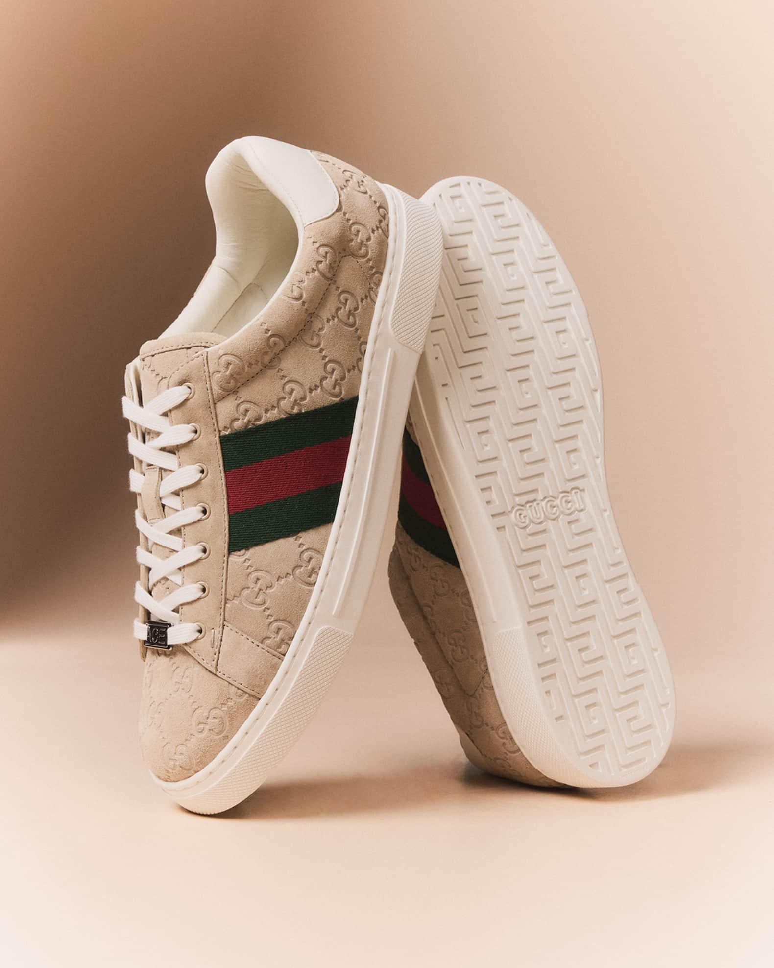 Men's Ace Suede Monogram Low-Top Sneakers Product Image