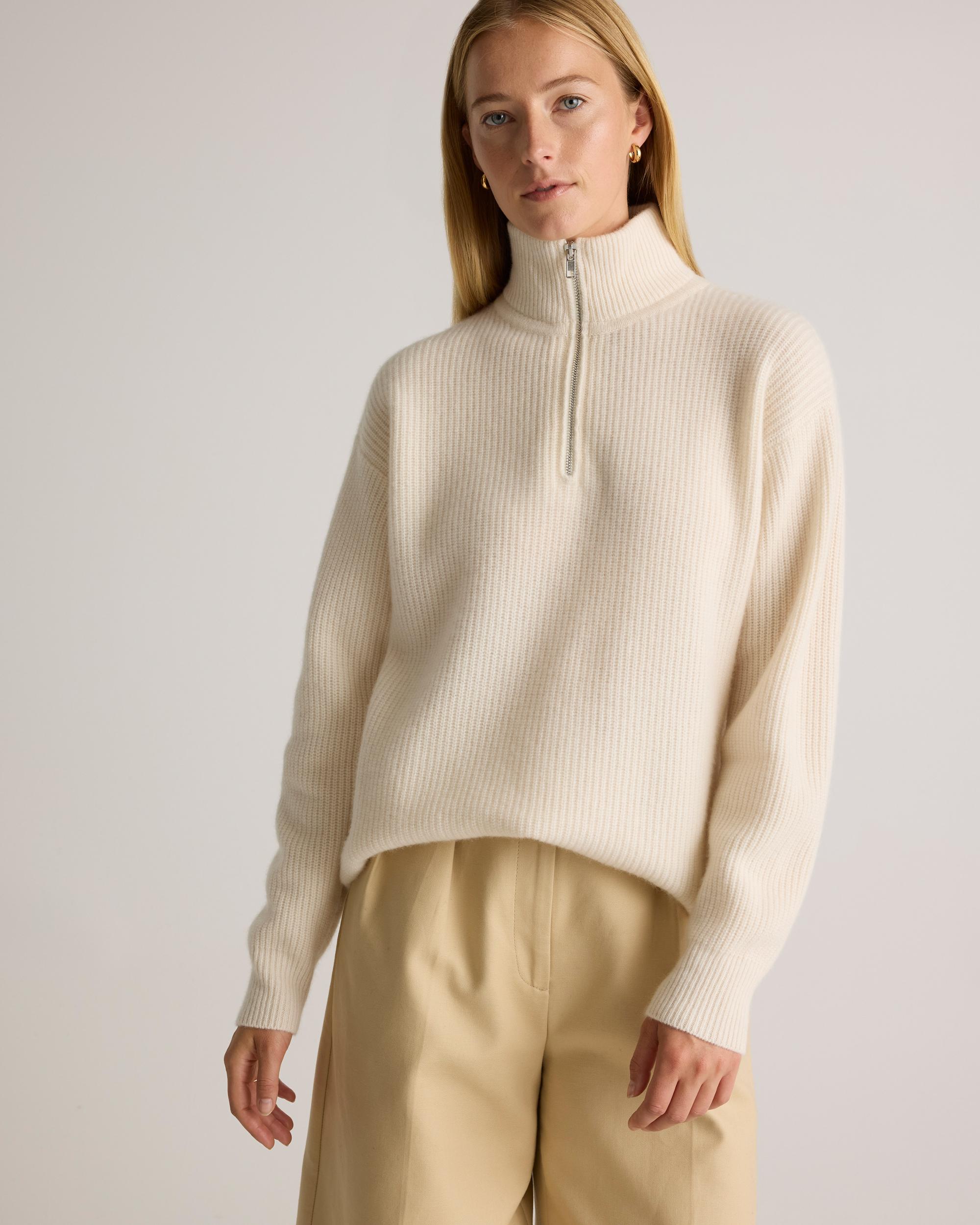 Quince | Women's Mongolian Cashmere Fisherman Quarter Zip Sweater Size XS Product Image