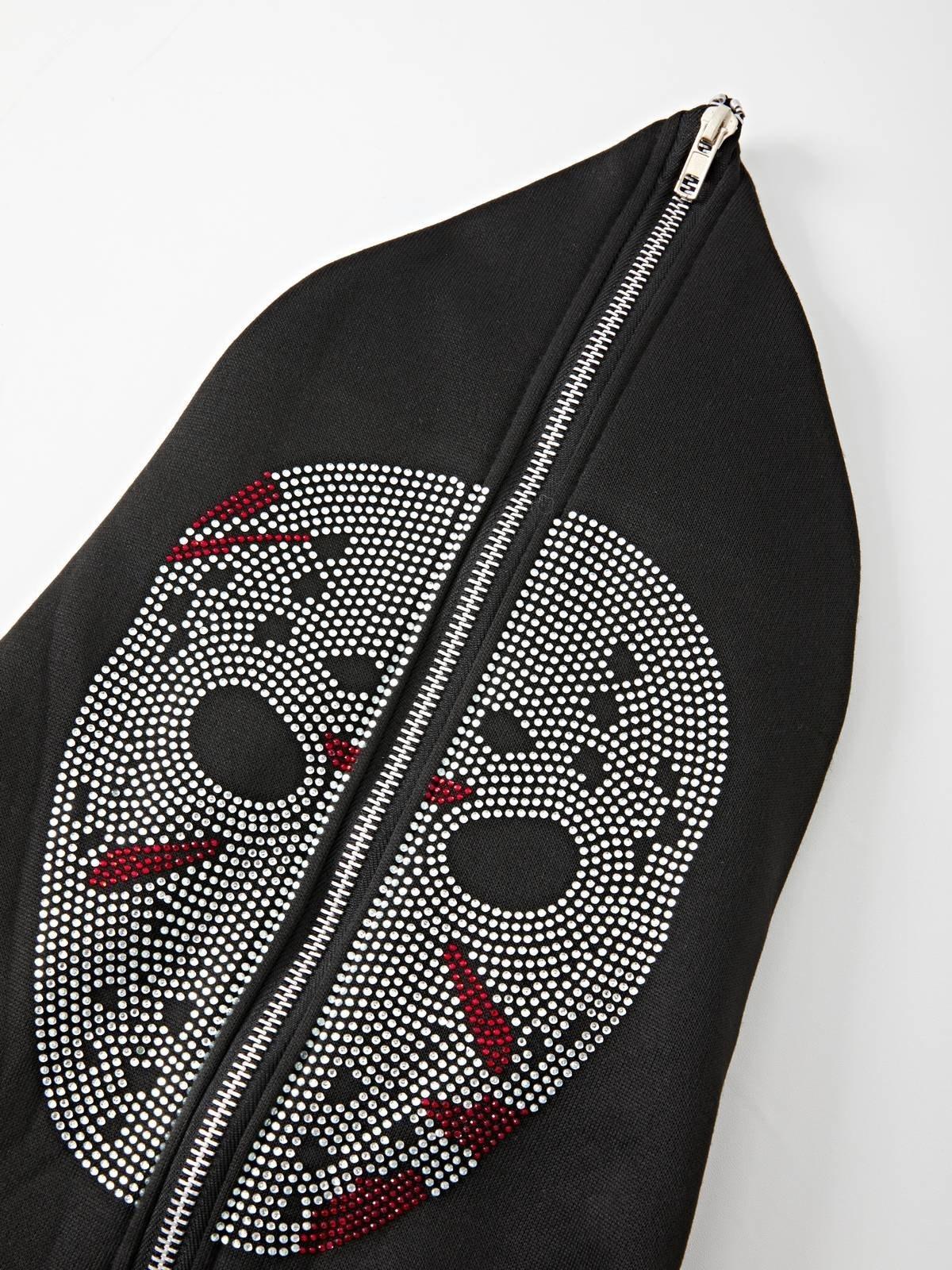 Men's Halloween Rhinestone Skull Zip Up Hoodie Product Image