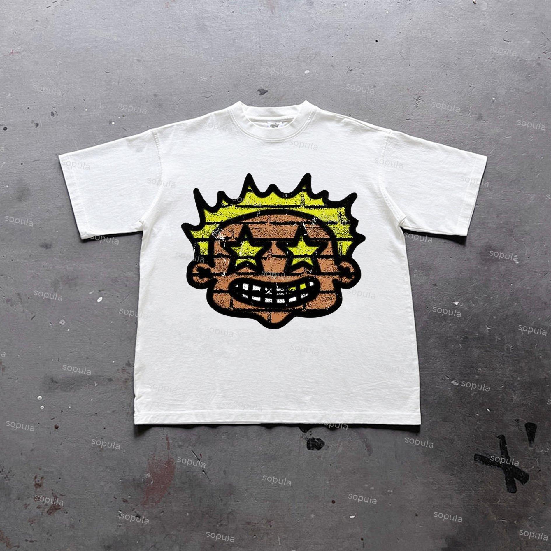 Sopula Fashion Cartoon Portrait Graphic Print Cotton T-Shirt Product Image