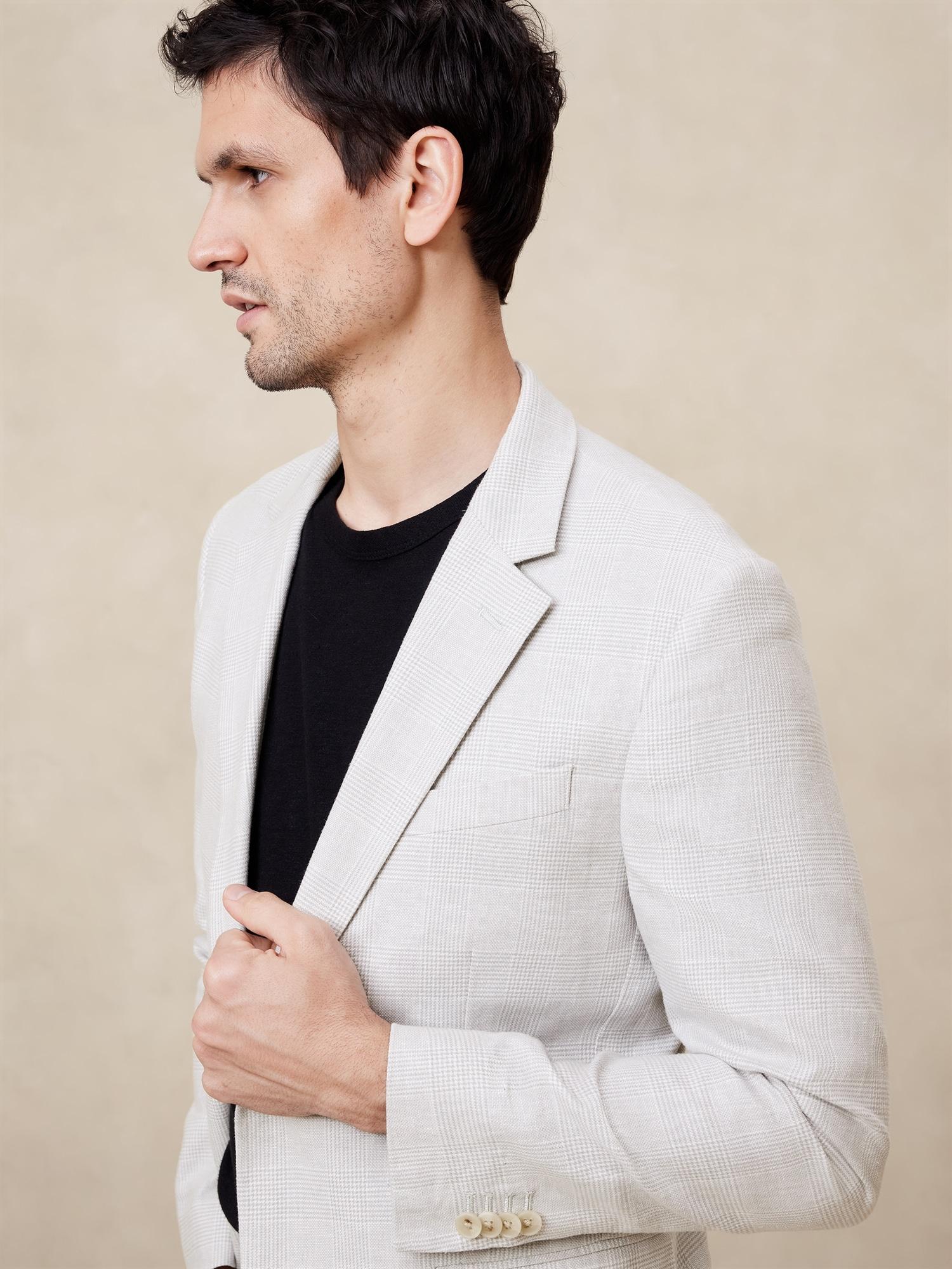 Tailored-Fit Linen-Blend Glen Plaid Suit Jacket Product Image