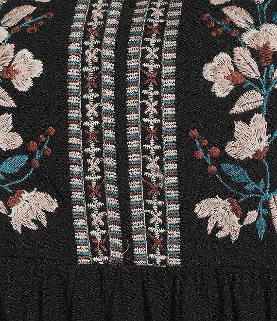 Nurture Plus Size 3/4 Sleeve Keyhole Neck Embroidered Square Yoke Top Product Image