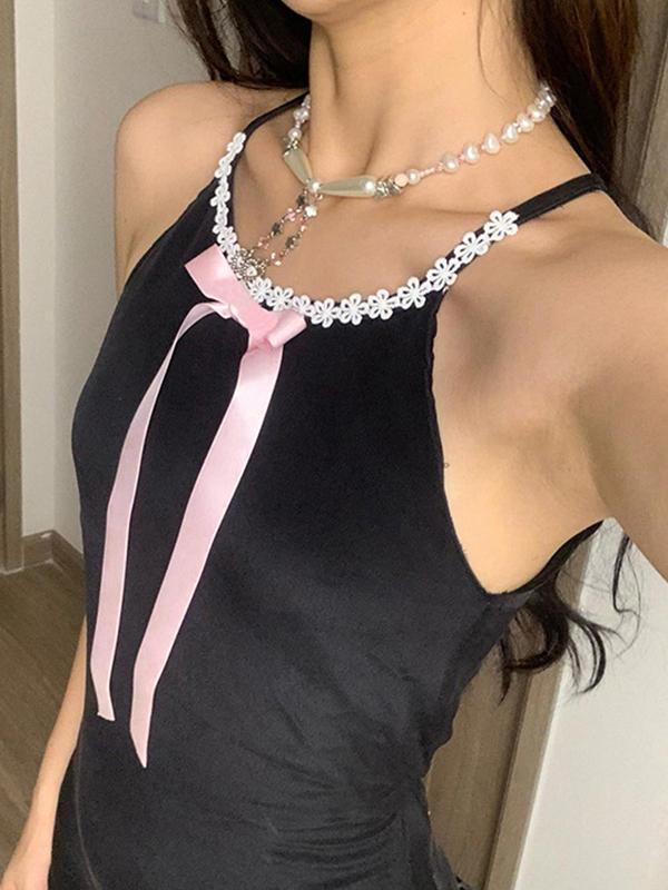 Bow Halter Cami Mini Dress Product Image