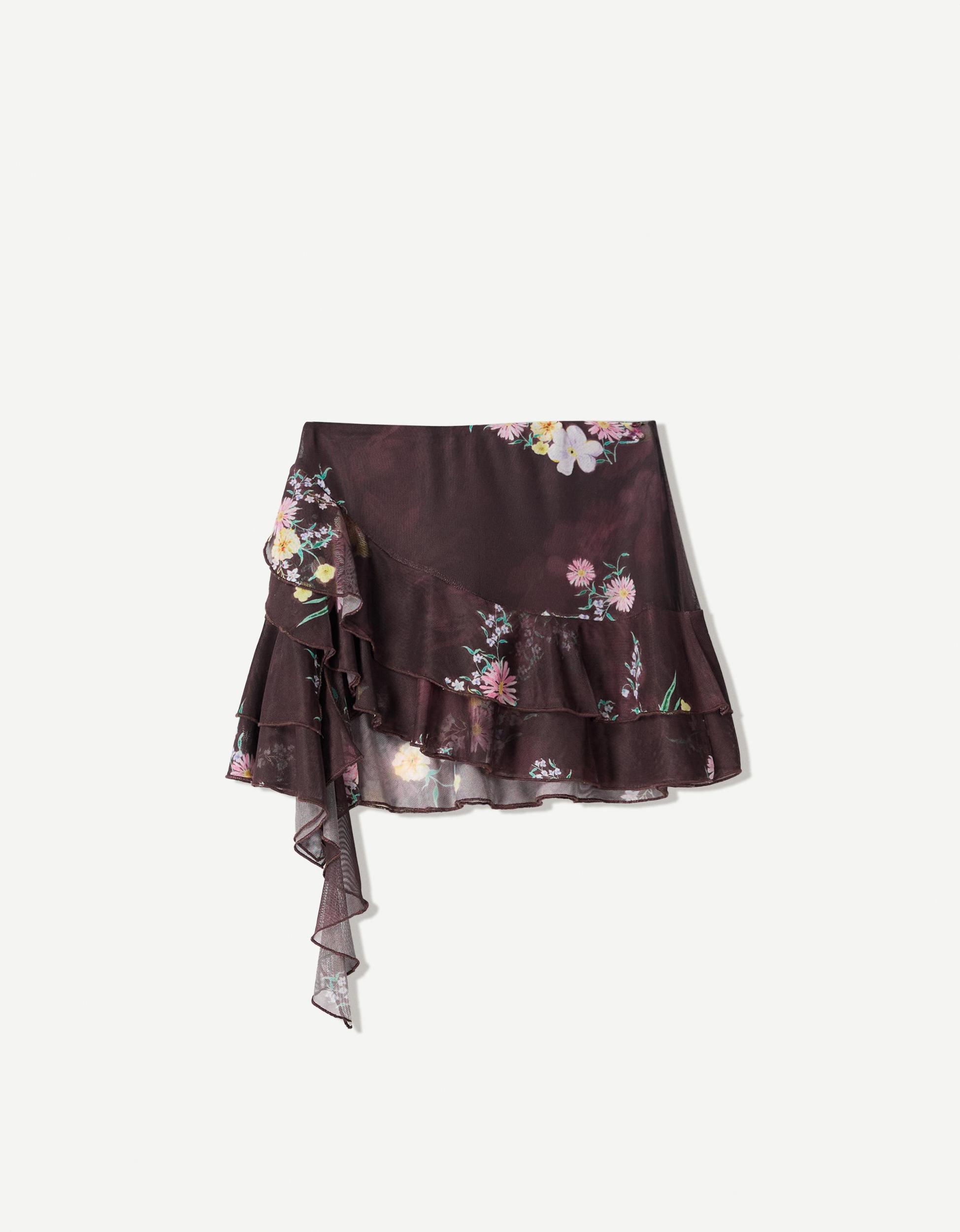 Tulle printed mini skirt with ruffles Product Image