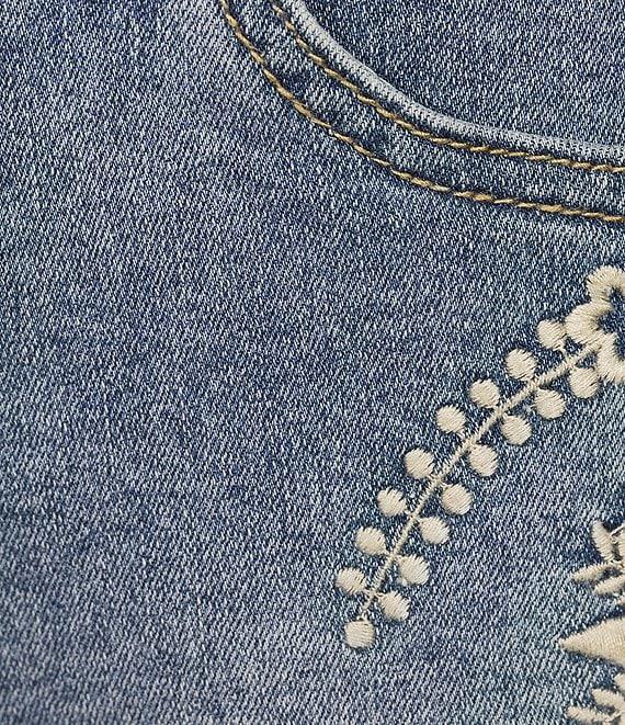 Prosperity Denim Mid Rise Flower Embroidered Frayed Hem Denim Shorts Product Image