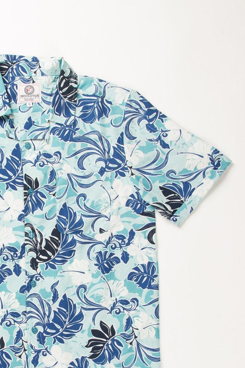 Blue Hibiscus Print Hawaiian Shirt 1 Product Image