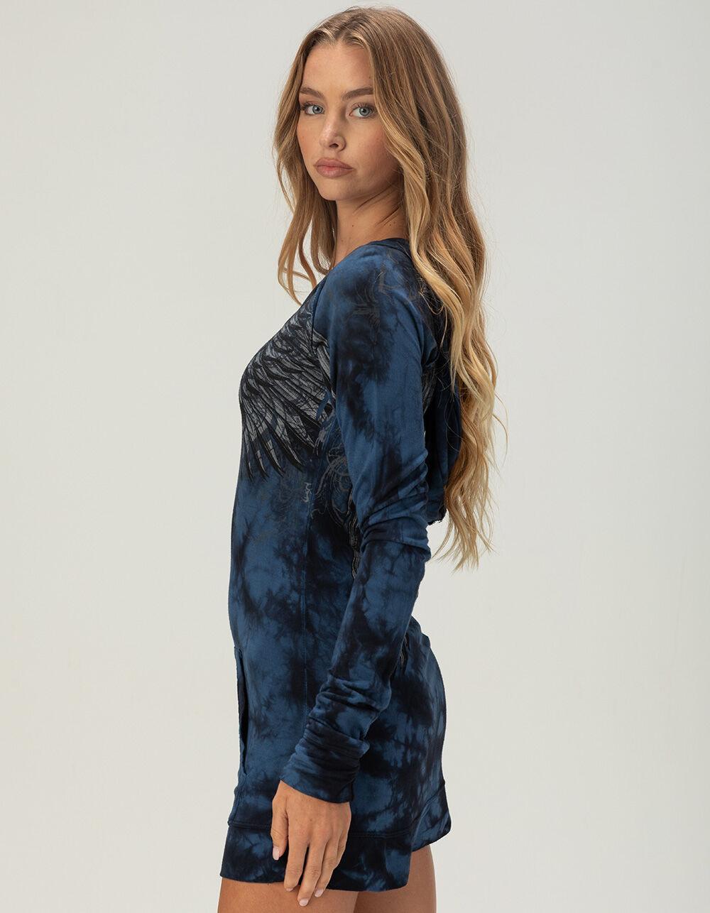 AFFLICTION Blade Killer Womens Long Sleeve Hooded Shirt - BLUE Product Image