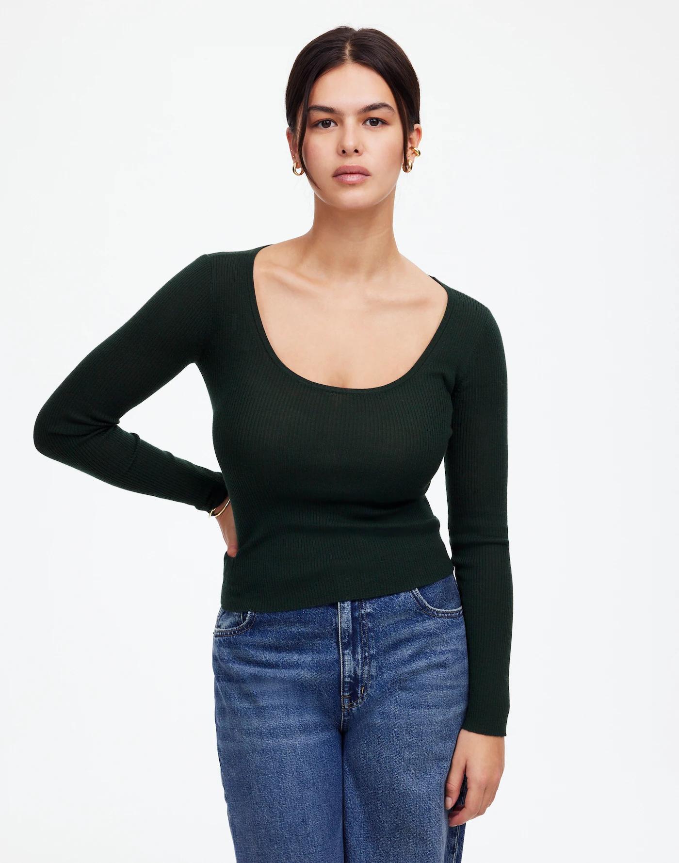 Merino Wool-Silk Blend Scoopneck Sweater Product Image