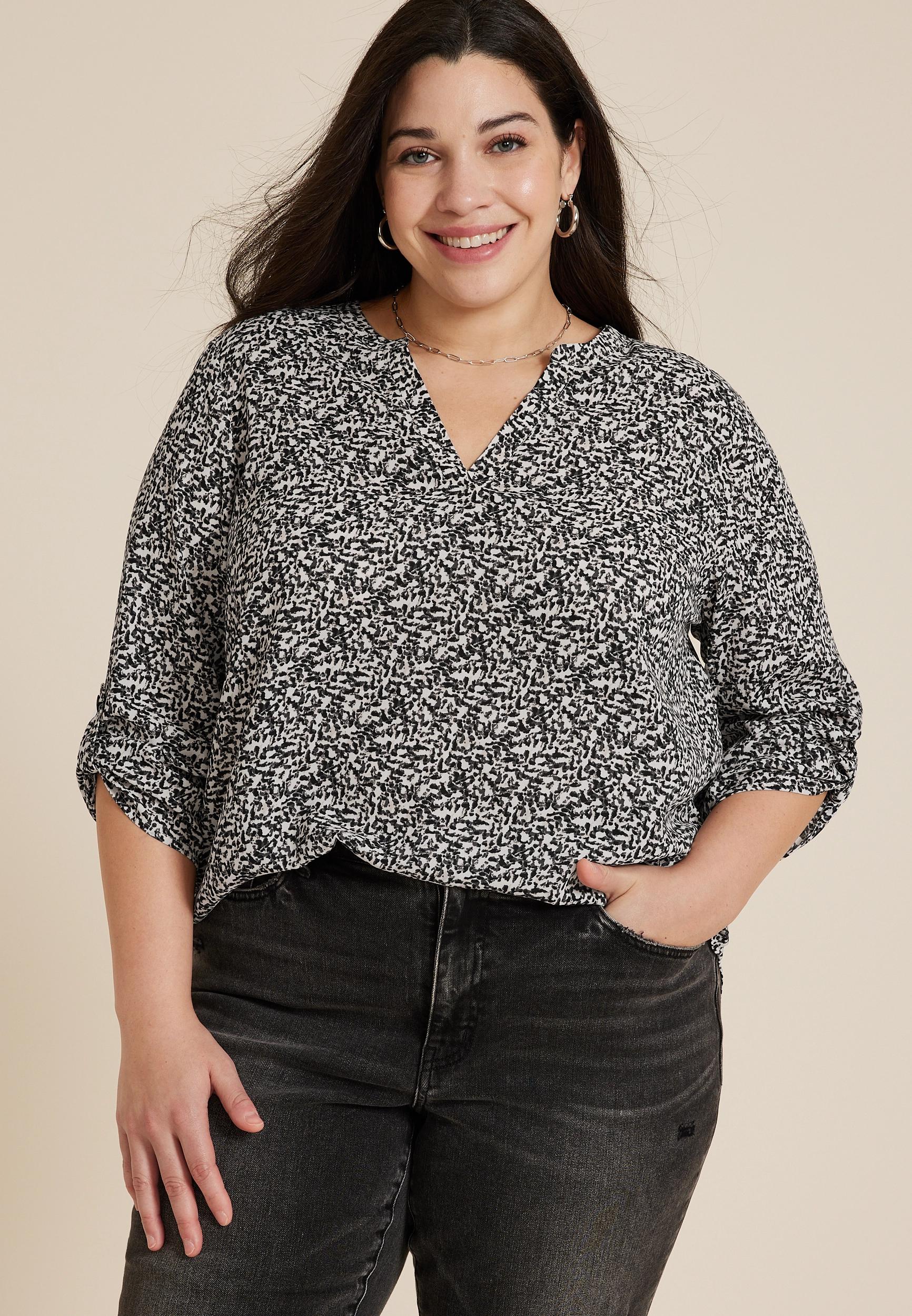 Maurices 3X Plus Size Womens Atwood 3/4 Sleeve Popover Blouse Gray Product Image