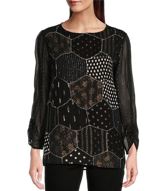 Tru Luxe Patchwork Bateau Long Sleeve Tunic Product Image