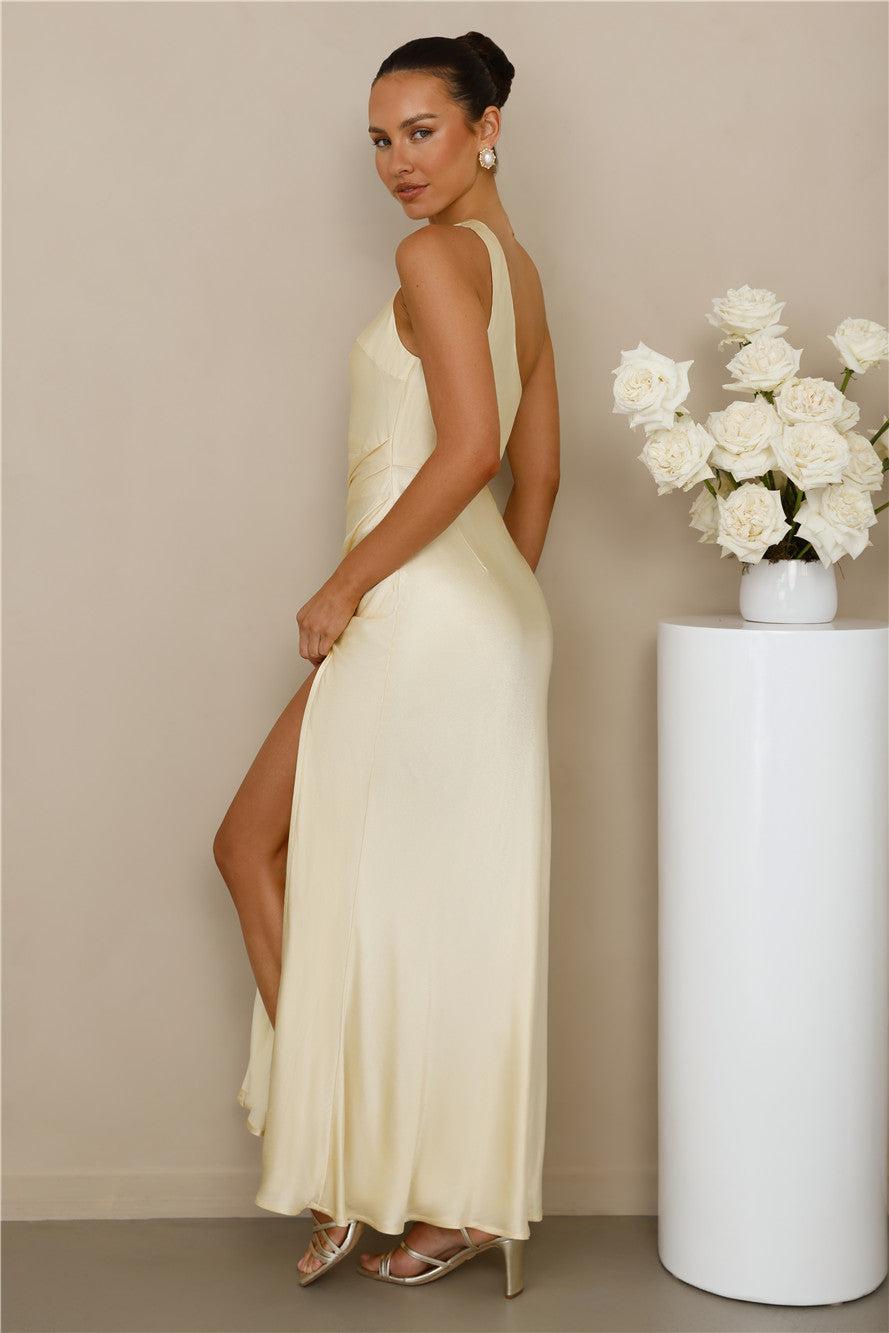 The Aurora One Shoulder Satin Maxi Dress Yellow Product Image
