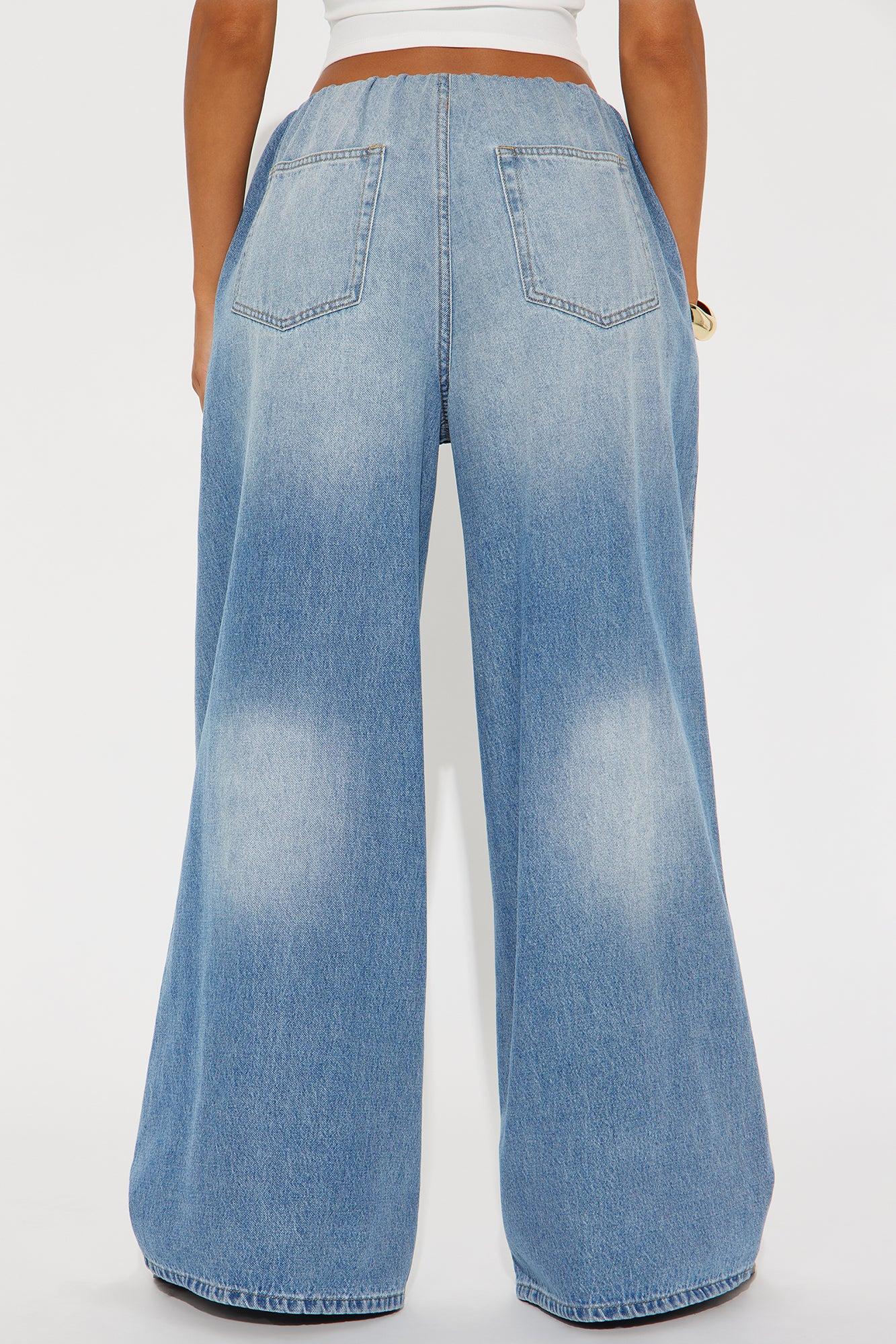 Janessa Cutoff Waistband Wide Leg Jeans - Medium Wash Product Image
