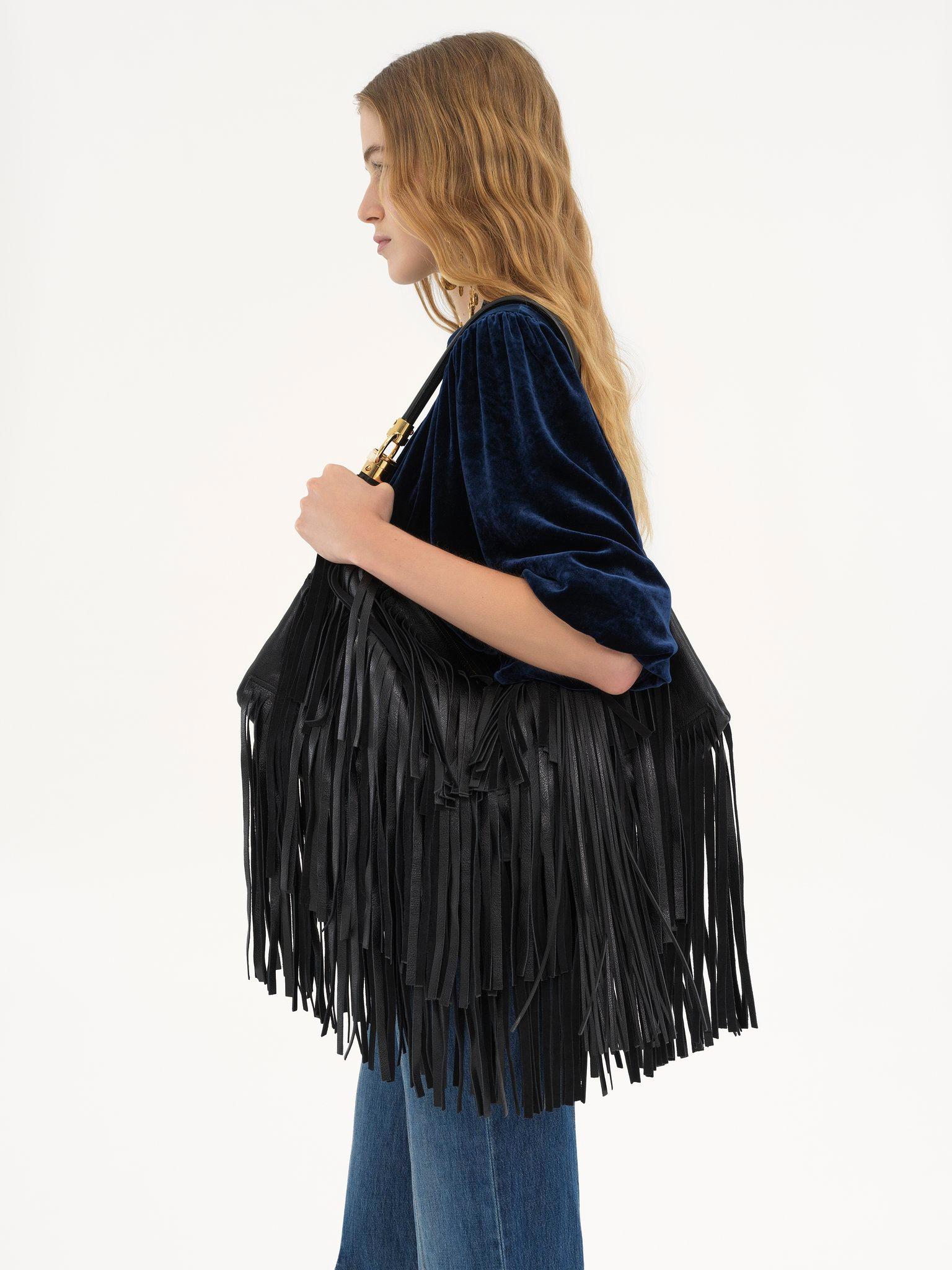 Chloé Foulard shoulder bag in fringed leather Product Image