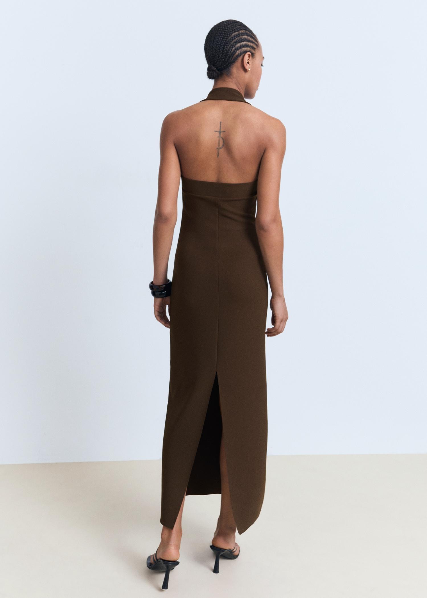 Long halter-neck dress - Women | MANGO USA Product Image