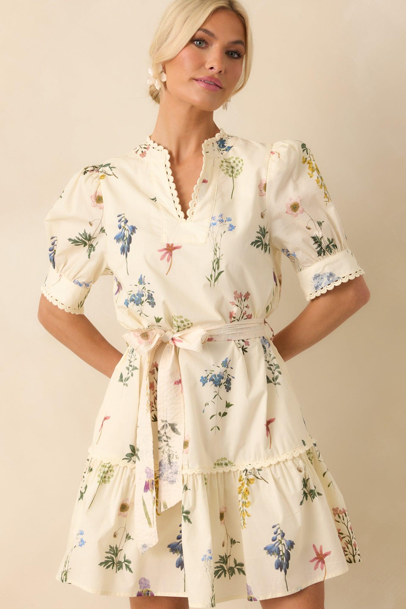 Everything Is Just Right Ivory Floral Print Cotton Mini Dress Product Image