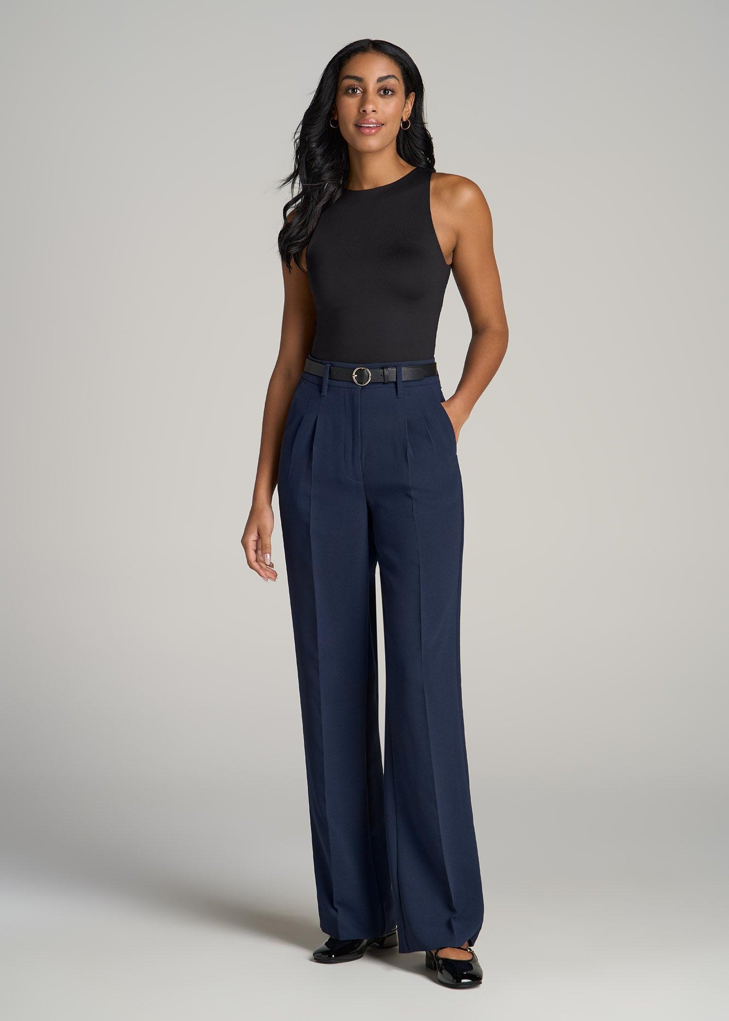 High Crewneck Sleeveless Bodysuit for Tall Women in Black Female Product Image