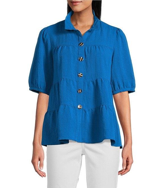 John Mark Wire Collar Short Sleeve Tiered Button-Front Top Product Image