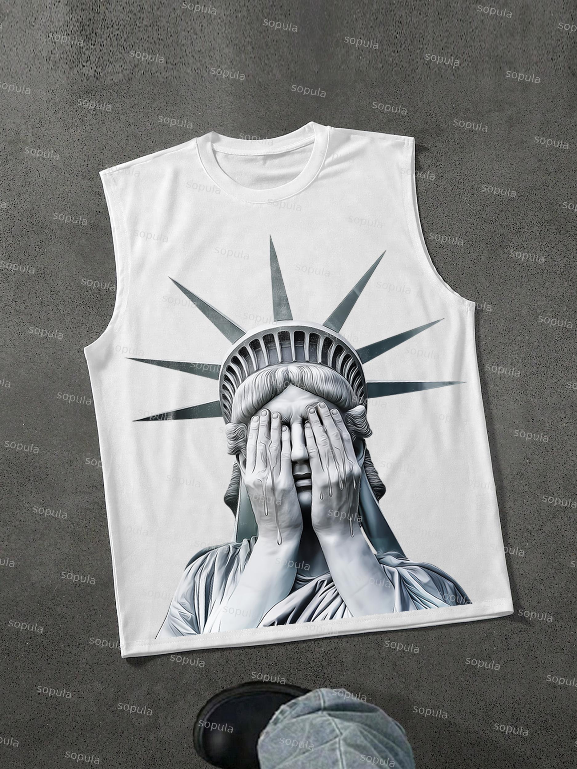 Statue Of Liberty Crying Graphic Sleeveless Shirts Tank Top Product Image