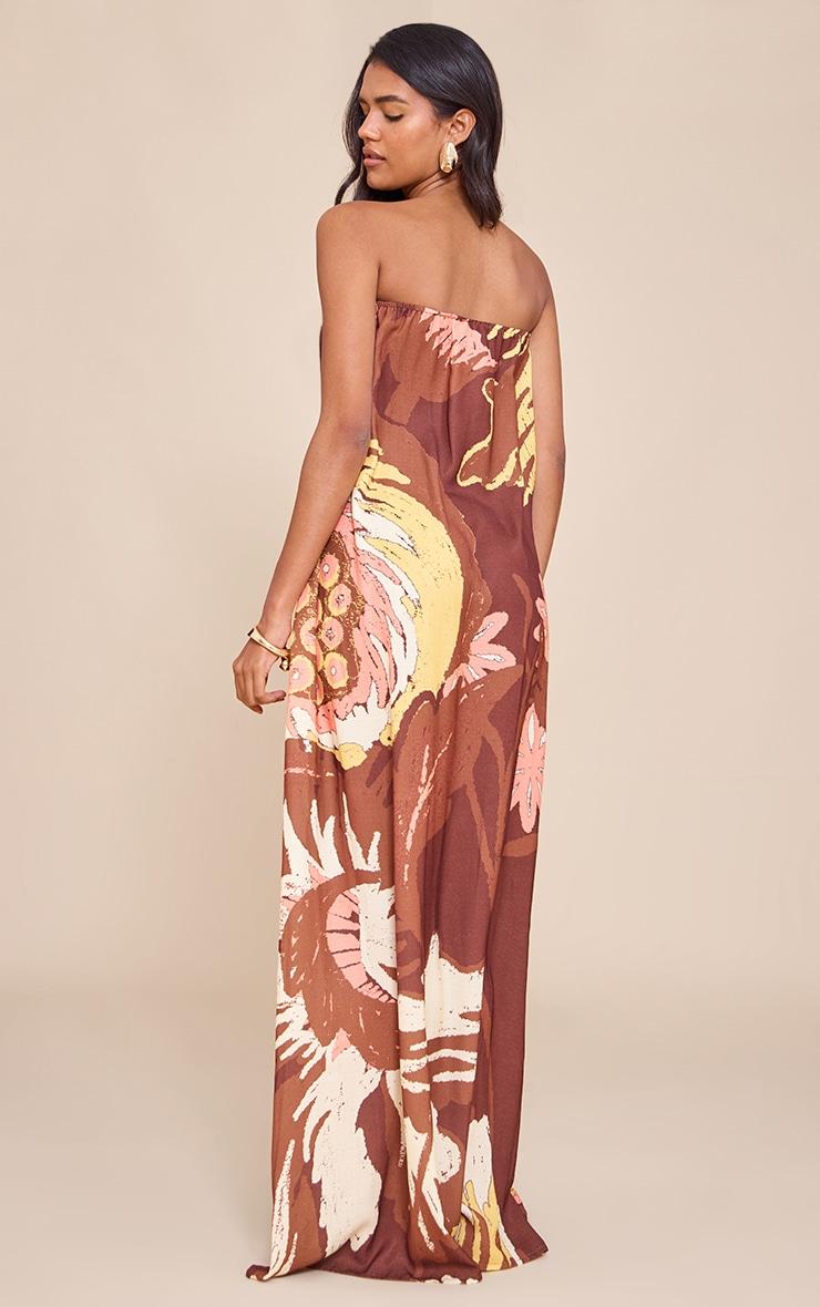 Brown Printed Oversized Bandeau Shift Maxi Dress Product Image