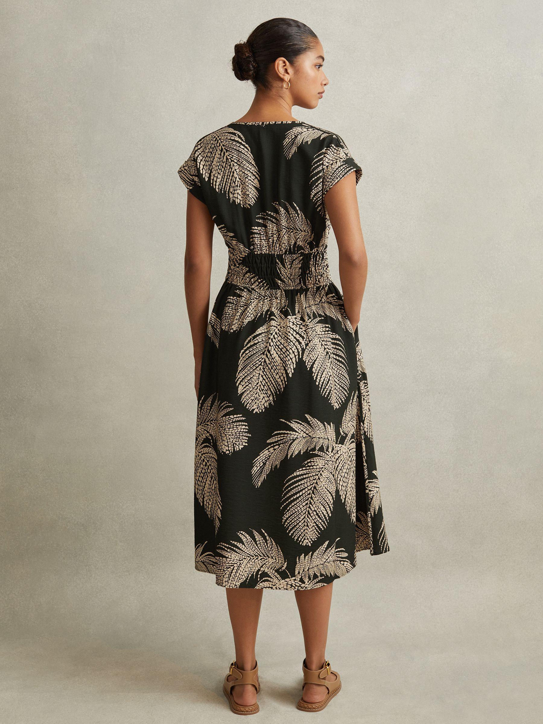 Tropical Print Elasticated Waist Midi Dress in Khaki Product Image