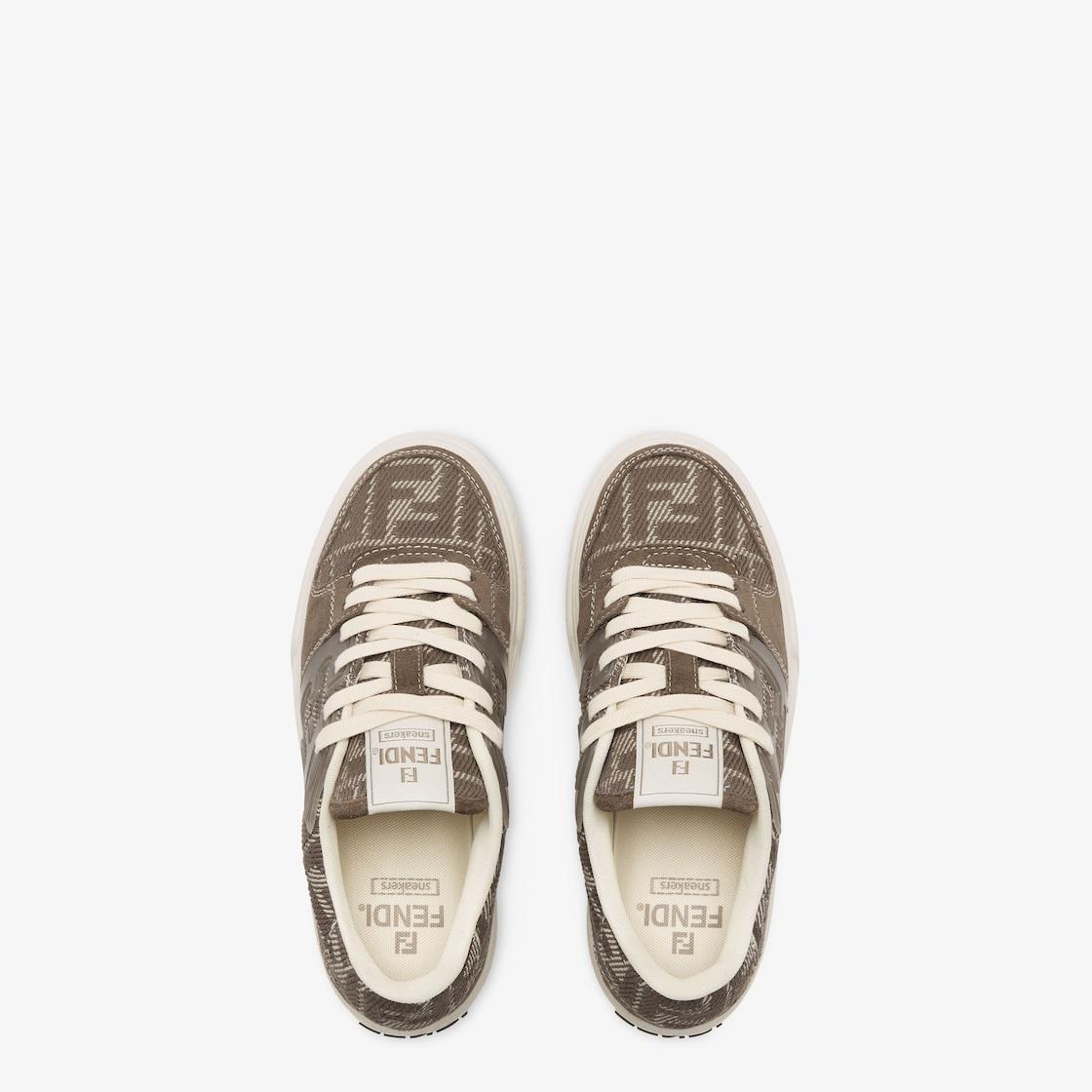 Fendi MatchBrown denim-effect FF jacquard and suede platform low tops Product Image