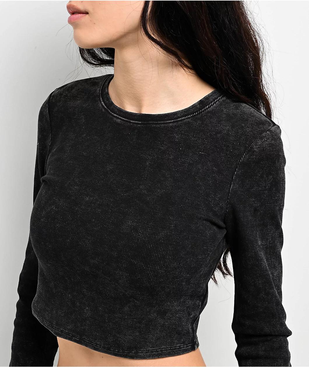 Ninth Hall Fundamentals Sylvie Black Wash Fitted Crop Long Sleeve T-Shirt Product Image