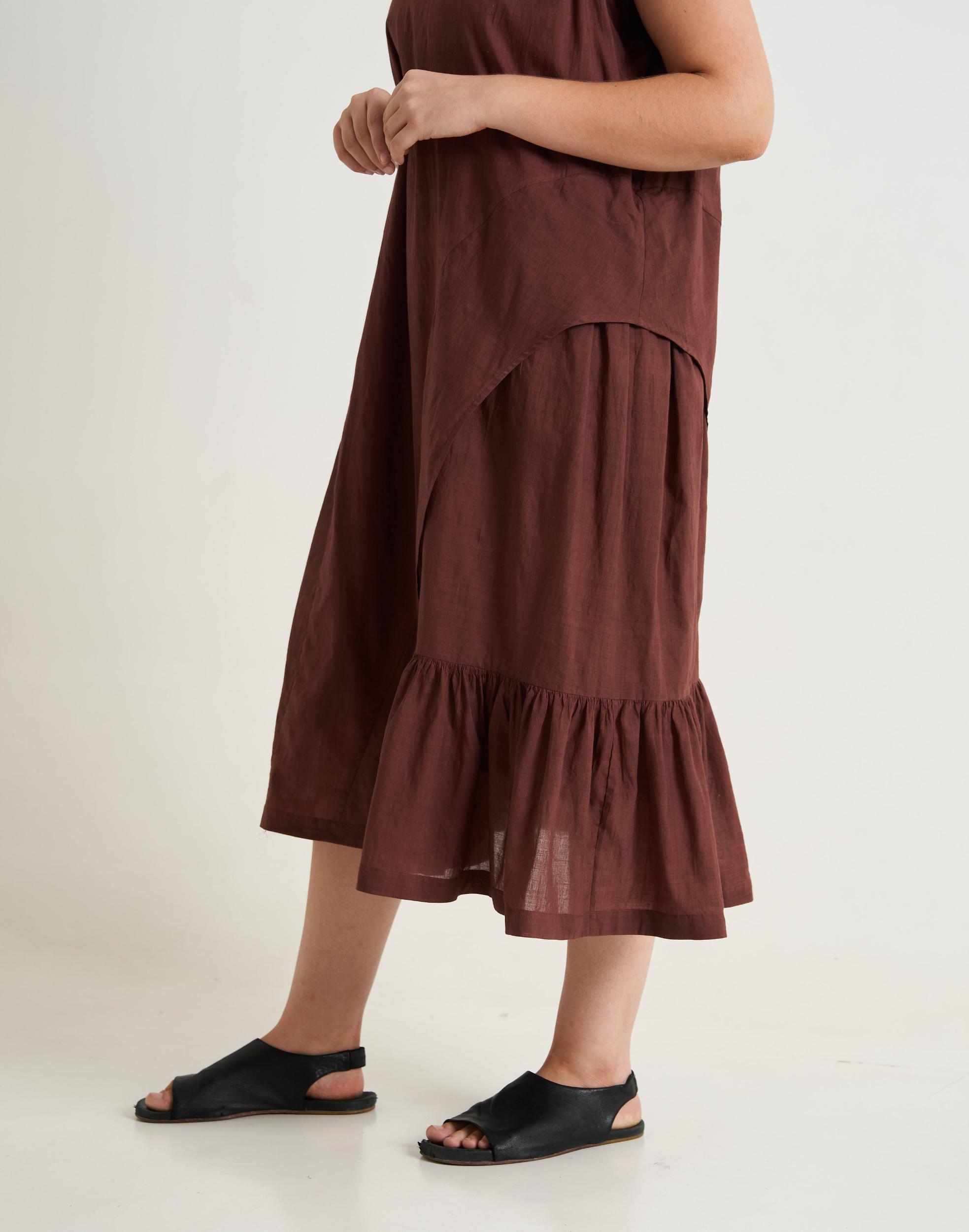 Cocoa Brown Pleated Twirl Dress Product Image