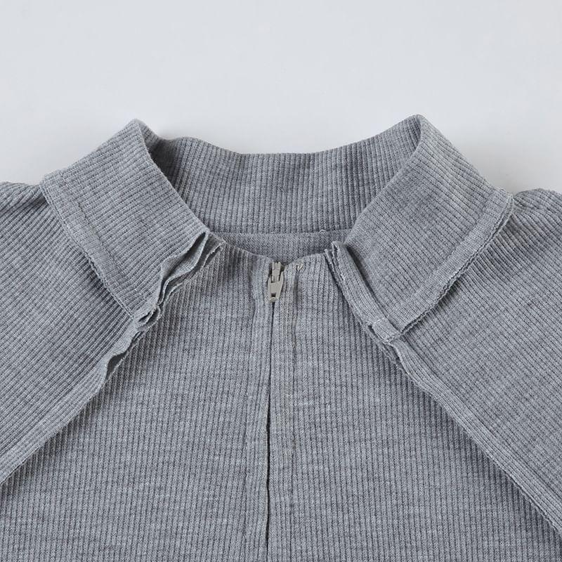 Stand Collar Plain Zip Jacket / Mid Waist Plain Flared Sweatpants Product Image