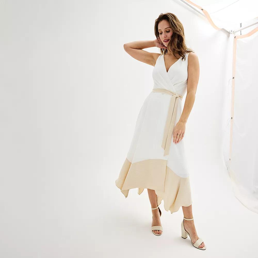 Women's Harper Rose V-Neck Colorblock Maxi Dress, Size: 16, Ivory Khaki Product Image