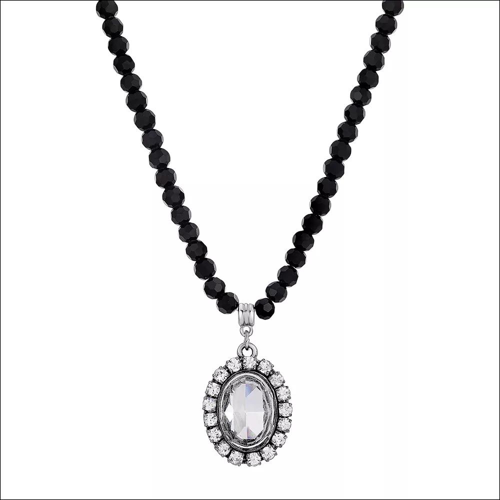 1928 Silver Tone Crystal Black Beaded Necklace, Womens Product Image