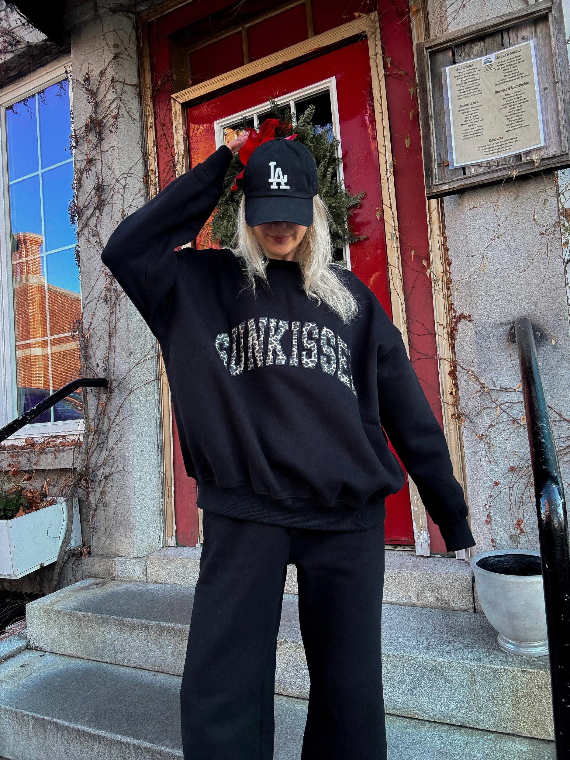 Black Basic Blank Flare Sweatpants Product Image