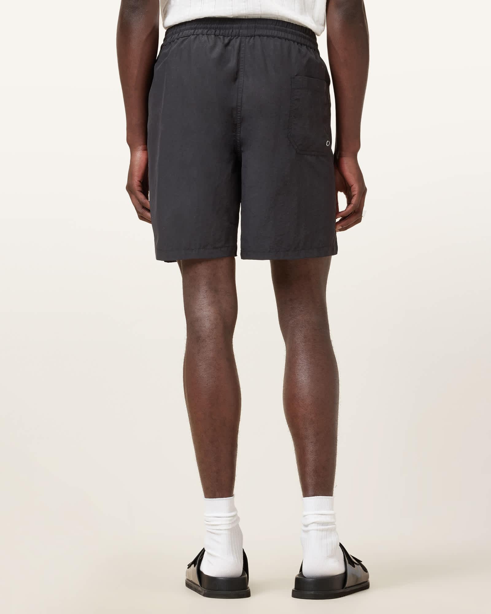 Warden Elastic Waist Ramskull Swim Shorts Jet Black | ALLSAINTS US Product Image