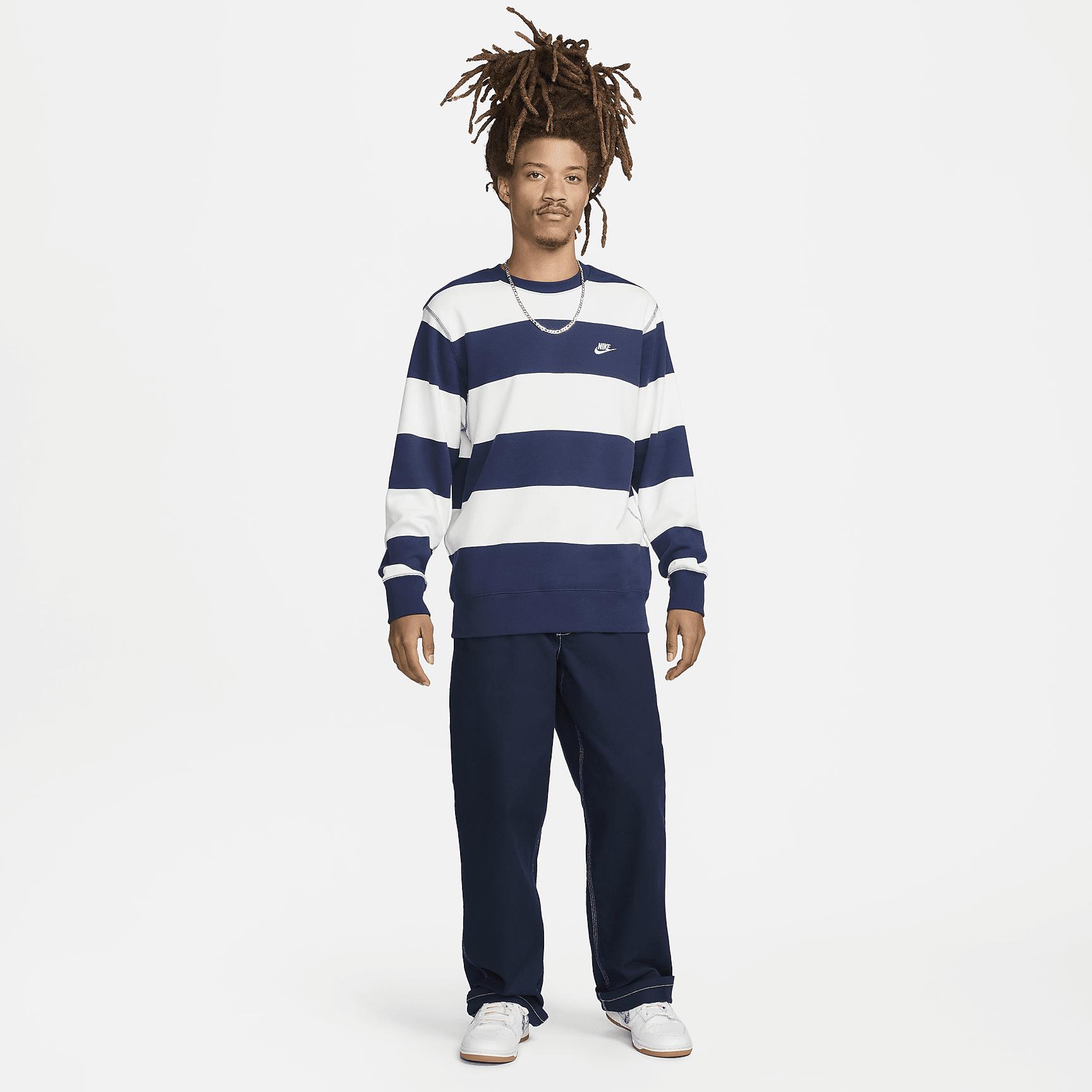 Mens Nike Club Fleece Striped Heavyweight French Terry Crewneck Sweatshirt Product Image
