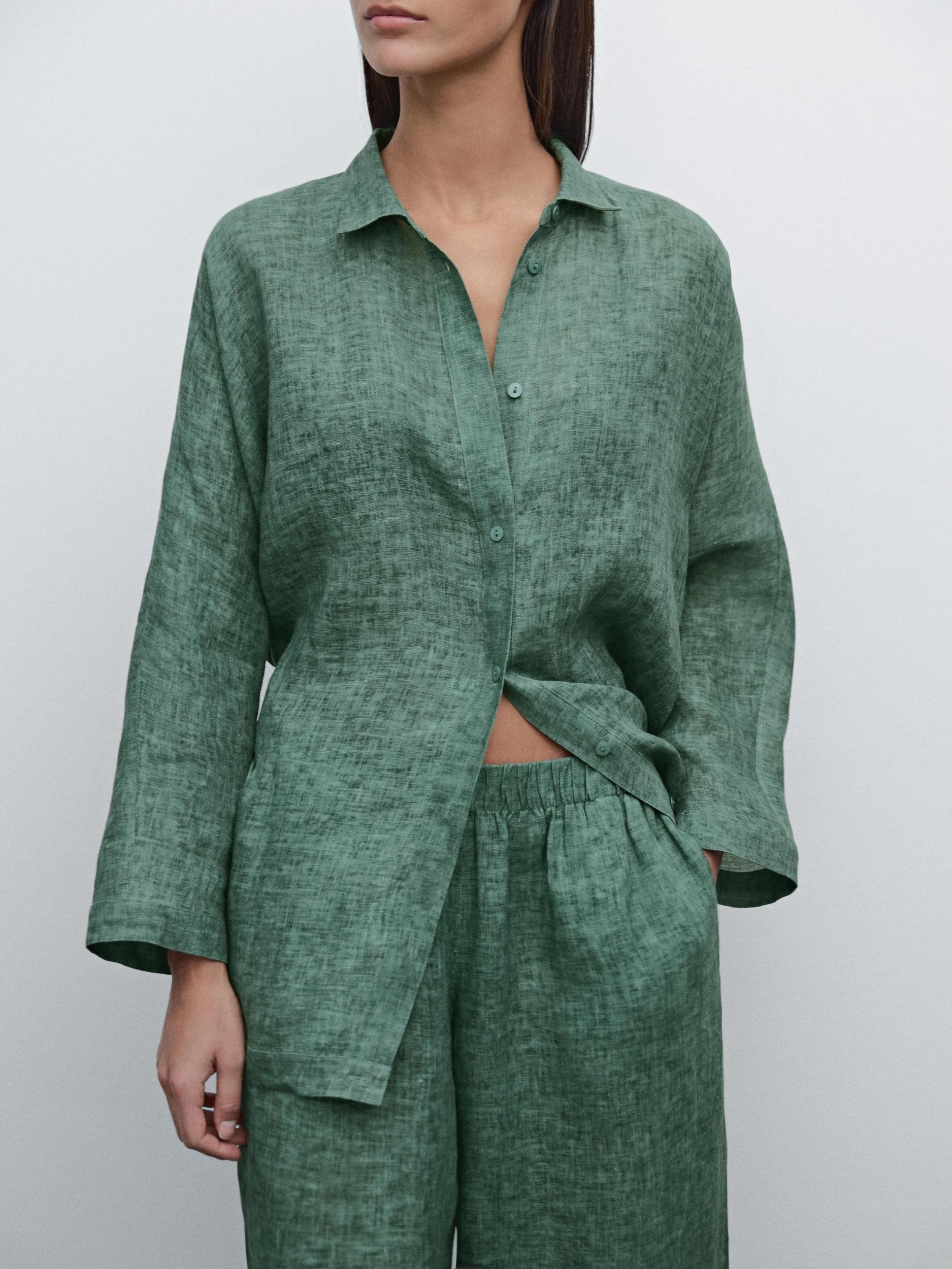 Long 100% linen overshirt Product Image