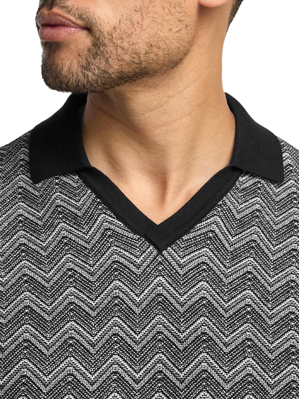 Cotton V-neck Polo - Black Product Image