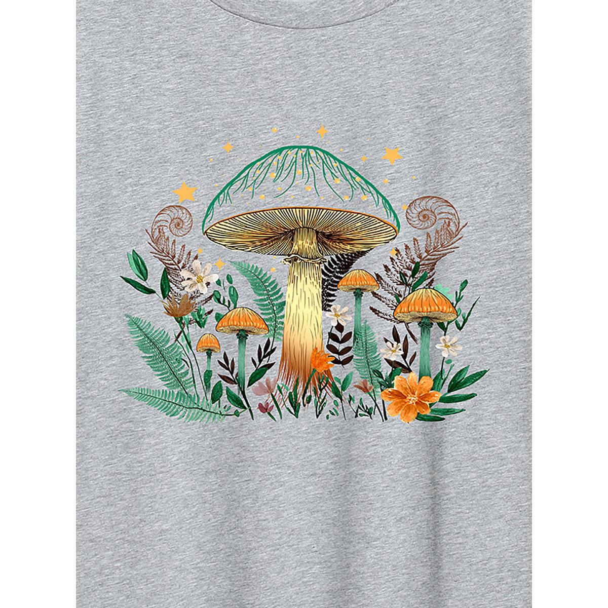 Plus Size Mushroom Mystery Round Neck T-Shirt Mediumgray Women Art&design Round Neck Everyday-Casual T-shirts BloomChic 22-24/3X Product Image