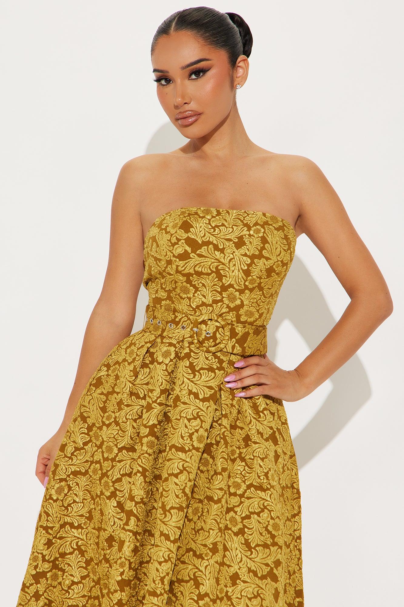 Enchanted Night Belted Midi Dress - Gold Product Image