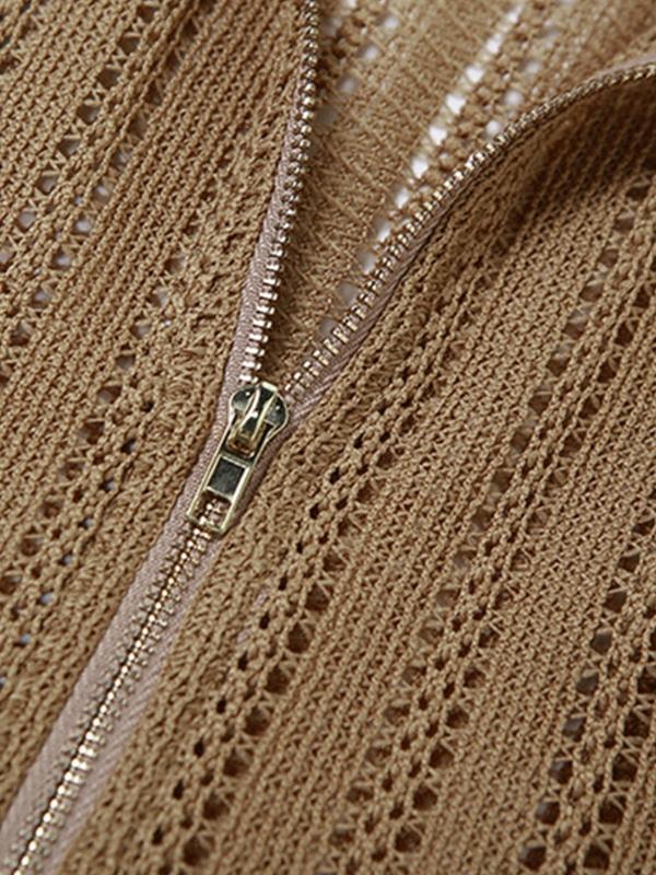 Cutout Ruffle Hem Zip Up Long Sleeve Knit Product Image