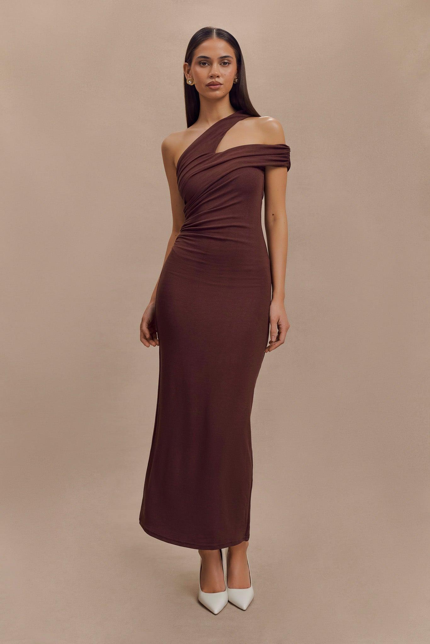 Anastasia One Shoulder Modal Midi Dress - Mahogany Product Image