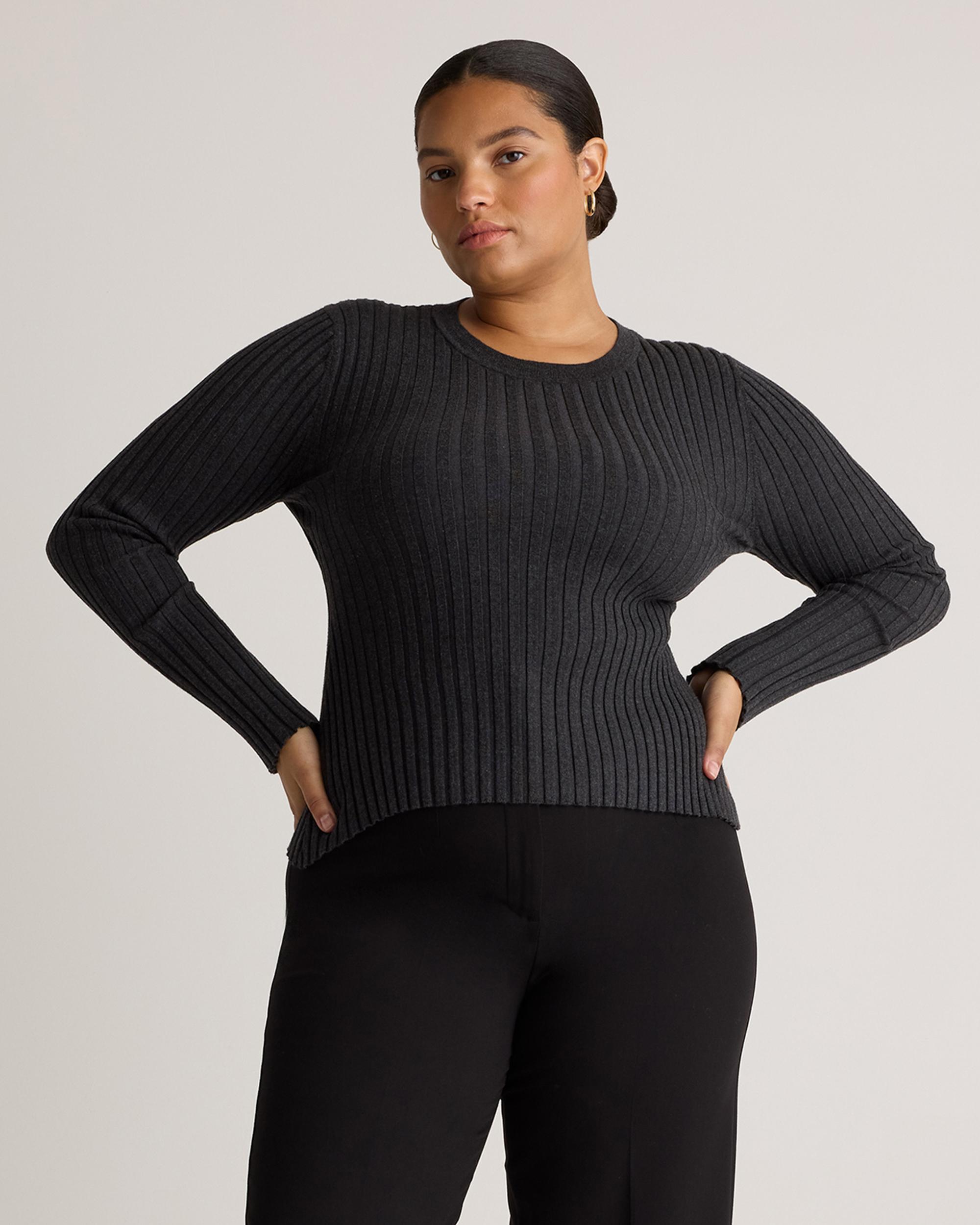 Quince | Women's Cotton Cashmere Ribbed Long Sleeve Sweater Product Image