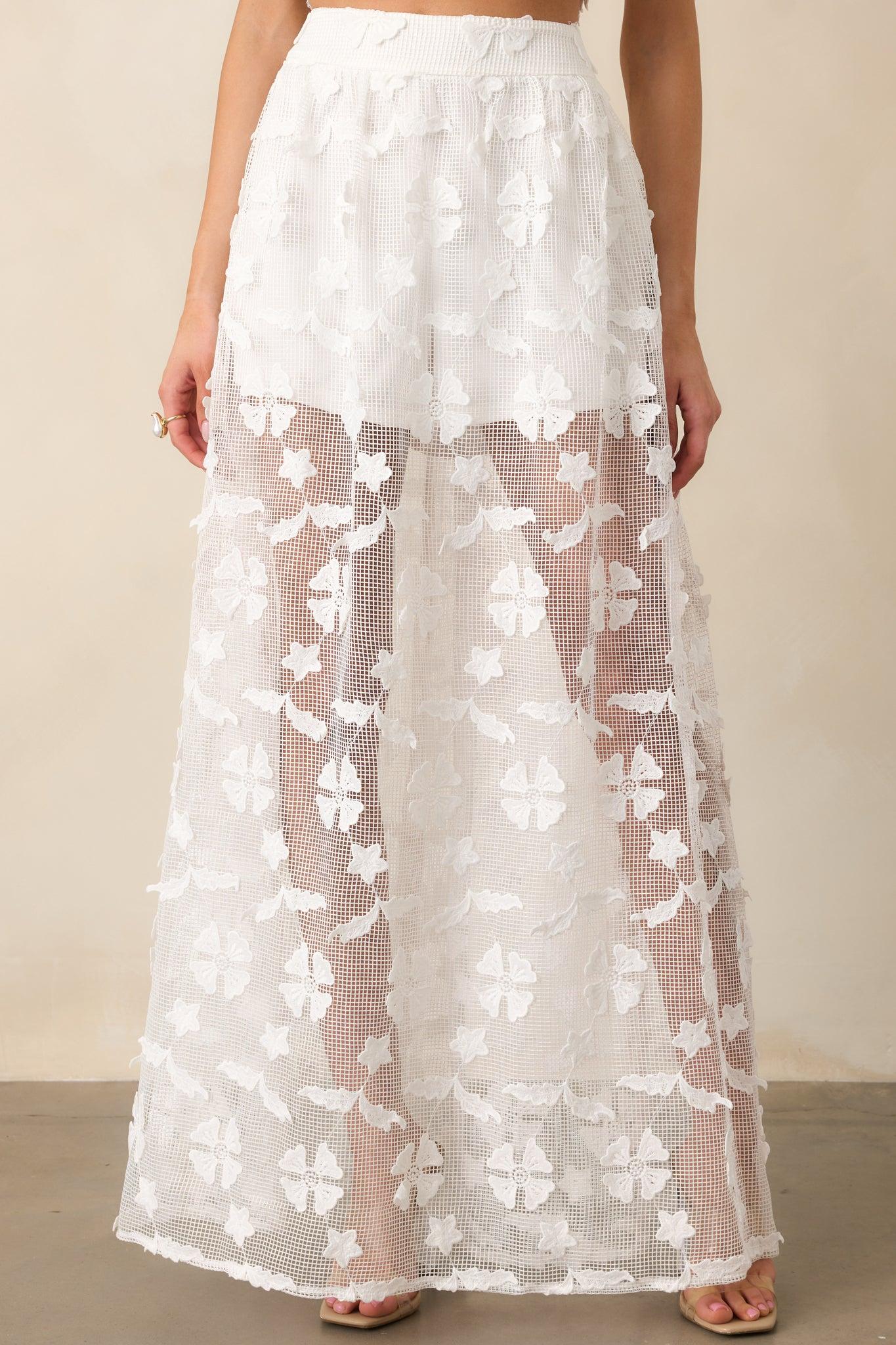 Quiet Waves White Embroidered Midi Skirt Product Image