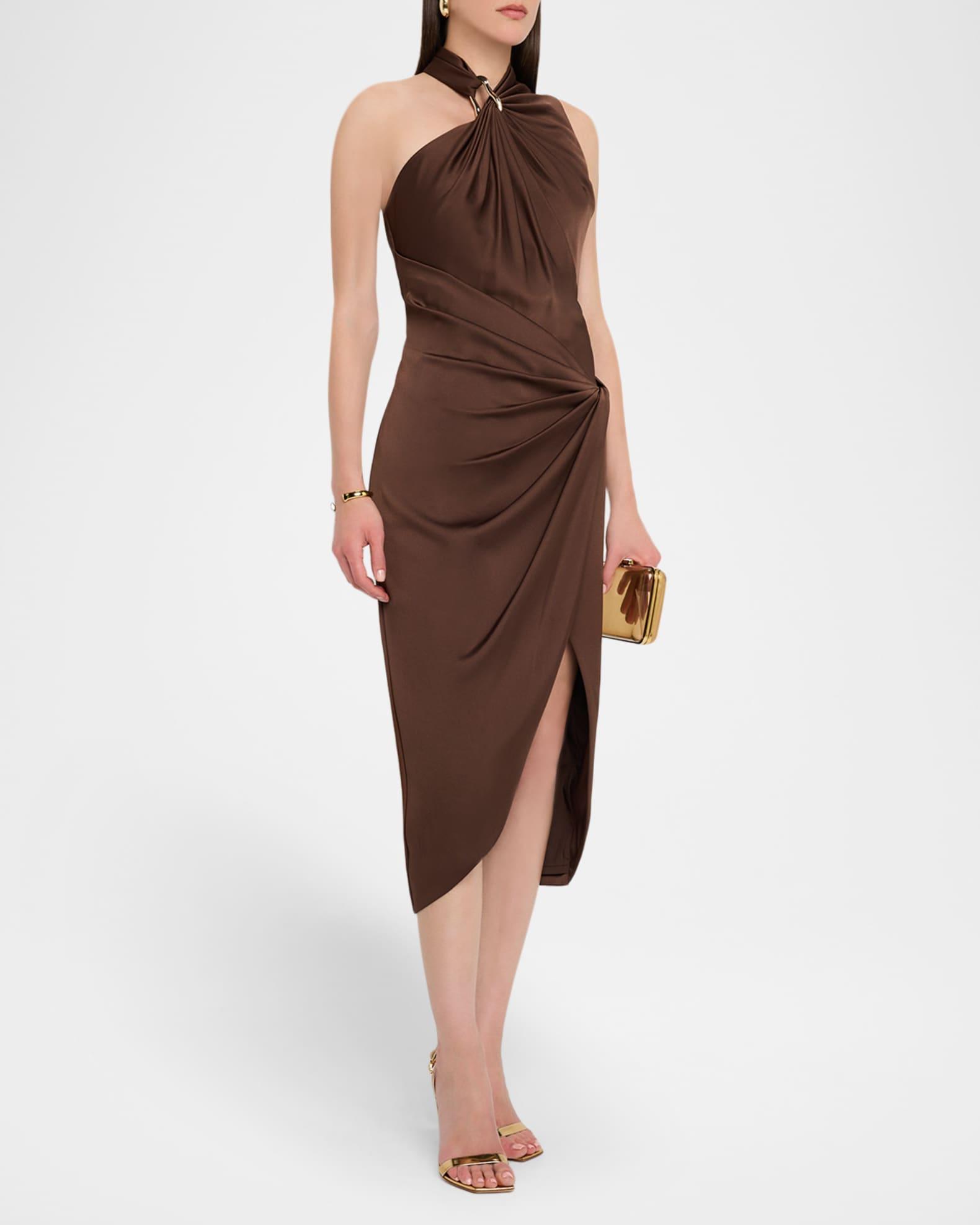 Pleated Bodycon Crepe Back Satin Midi Dress Product Image