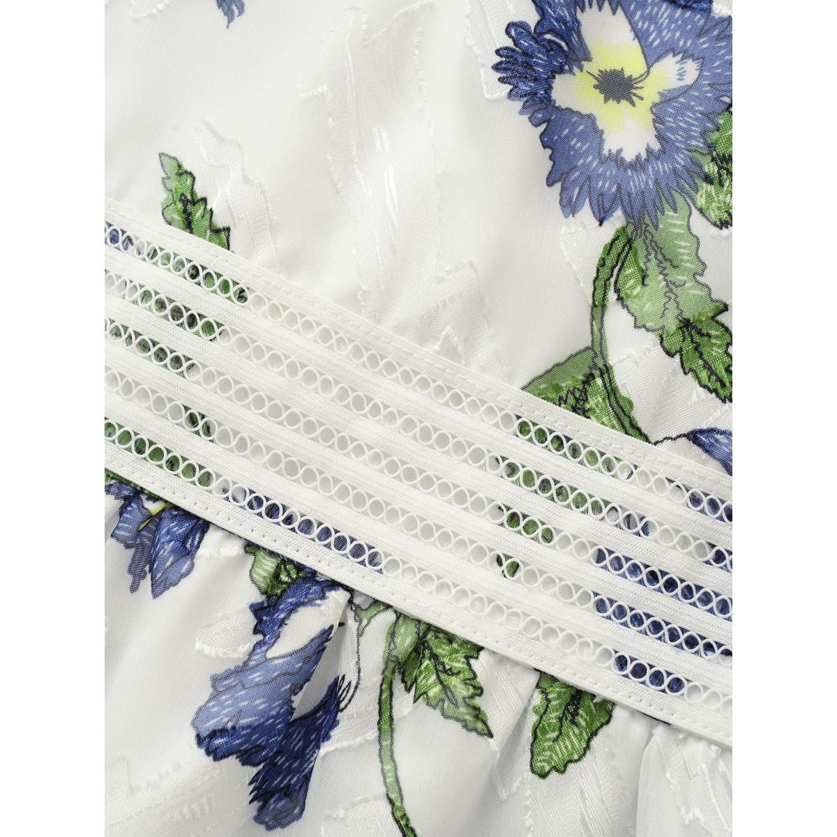 Plus Size Originalwhite Floral Lace Panel Puff Sleeve Blouse Women Elegant Short sleeve V-neck Everyday Blouses BloomChic 10/M Product Image