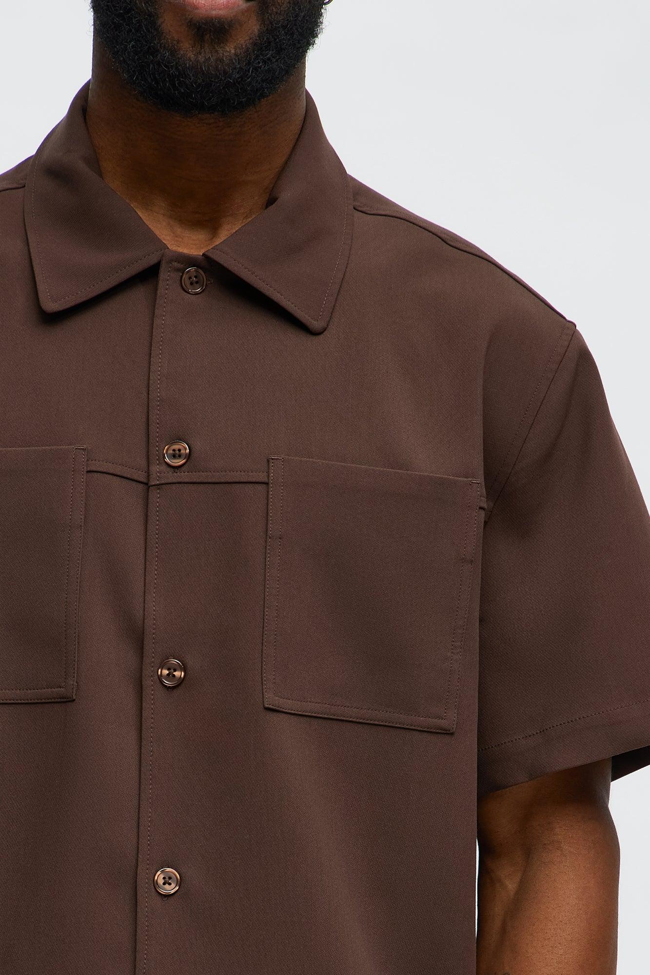 Cropped Ronan Weekender Button Up Shirt - Brown Male Product Image