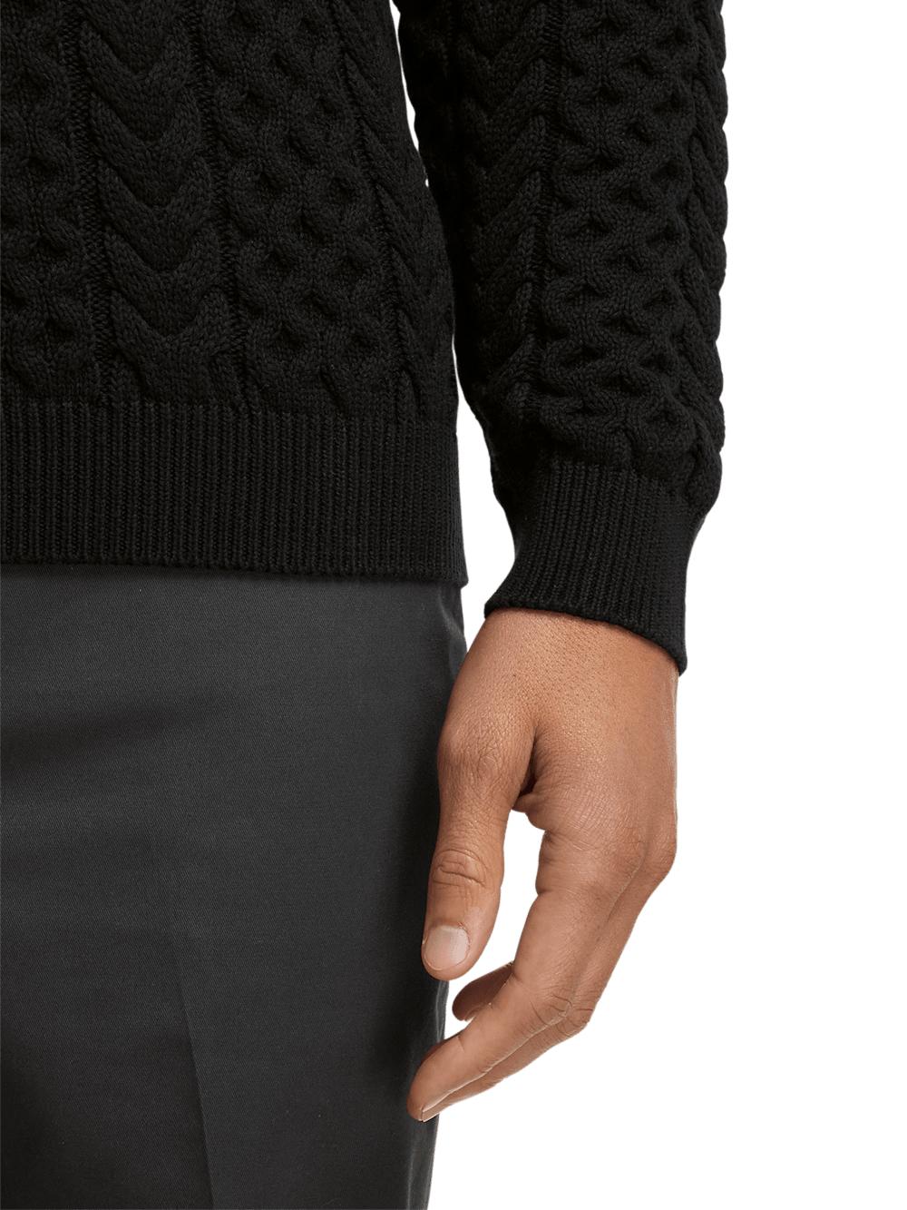 Cotton Cable Mock Neck Sweater - Black Product Image