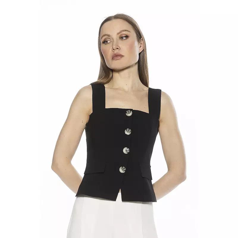 Women's ALEXIA ADMOR Poelne Removable Strap Button Down Solid Vest Top, Size: 6, Black Product Image